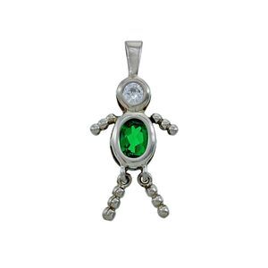 Sterling Silver 925 Green Crystal Dangle Person Charm Pendant